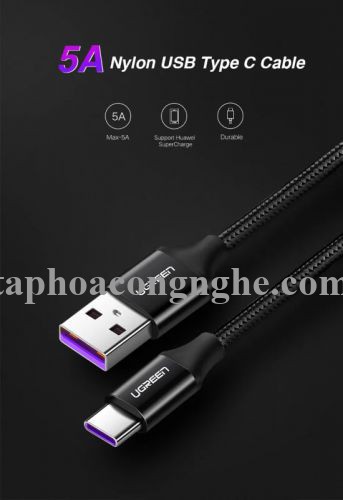 Ugreen 50566 0.5M 5A Cáp dữ liệu USB Type-C sang USB 2.0 màu đen US279 30050566